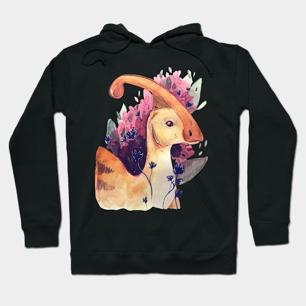 Cute Parasaurolophus Dinosaur Painting with Flowers and Leaves Hoodie by livelonganddraw